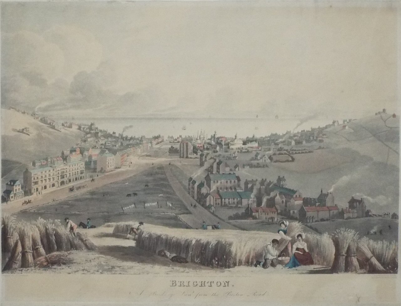 Aquatint - Brighton. A Bird's eye View from the Preston Road. - Havell